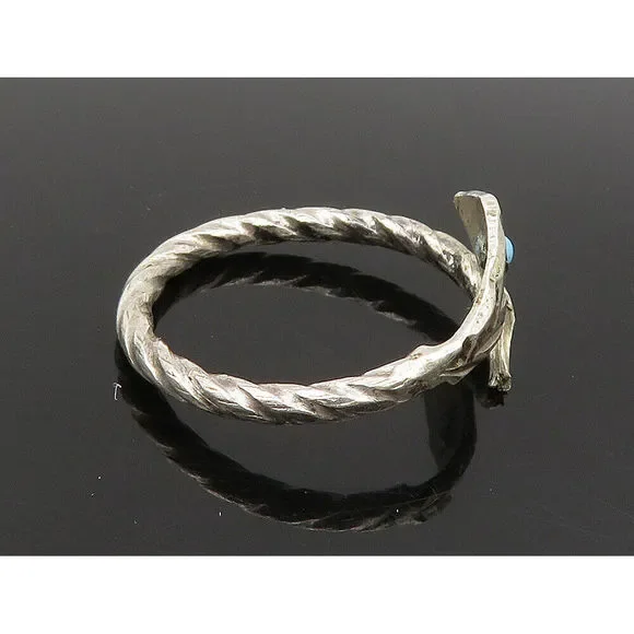 925 Silver - Vintage Petite Snake Motif Turquoise Wrap Band Ring Sz 5 - RG24131 - Picture 4 of 7